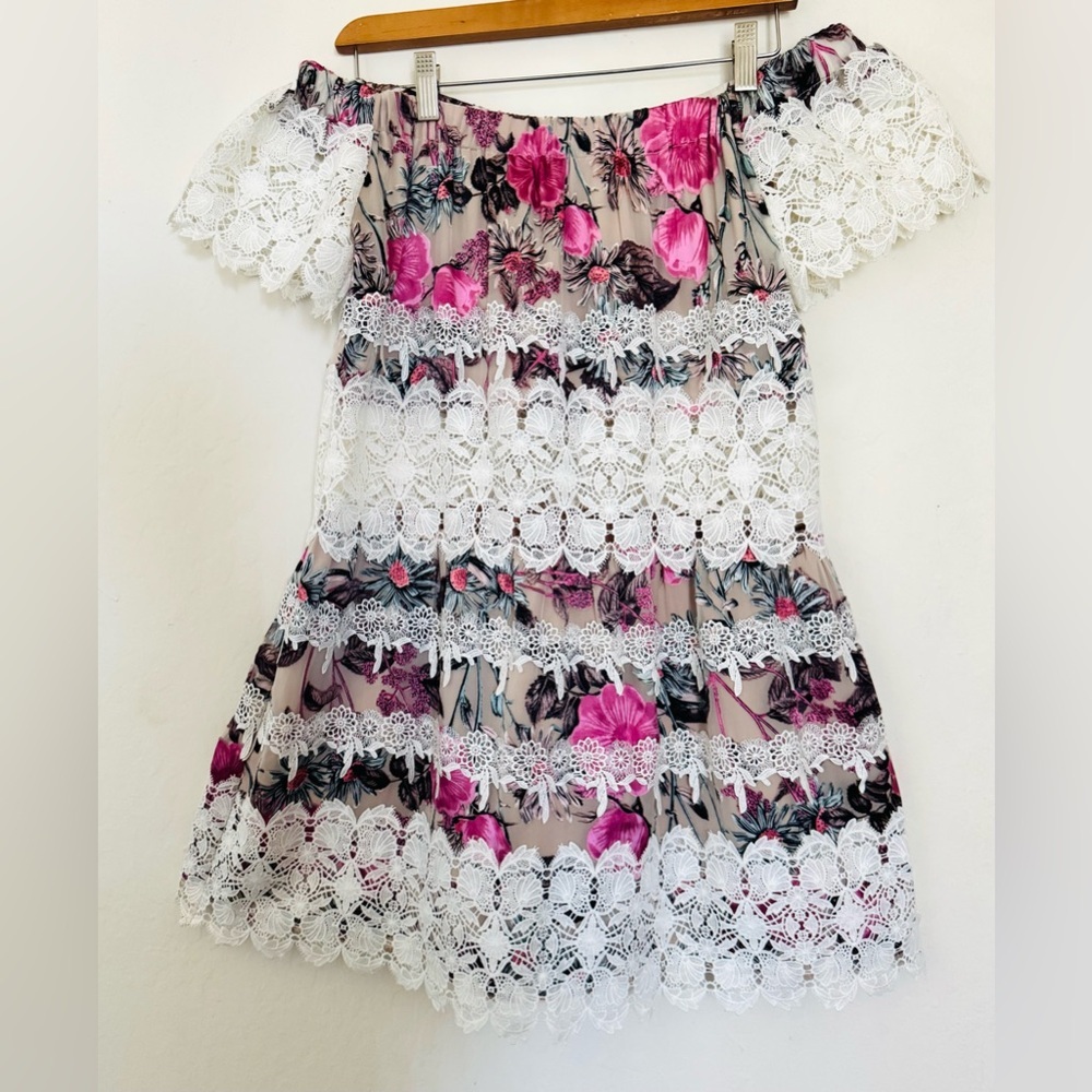 For Love and Lemons Silk blend Cadence Off the shoulder floral mini dress Sz M